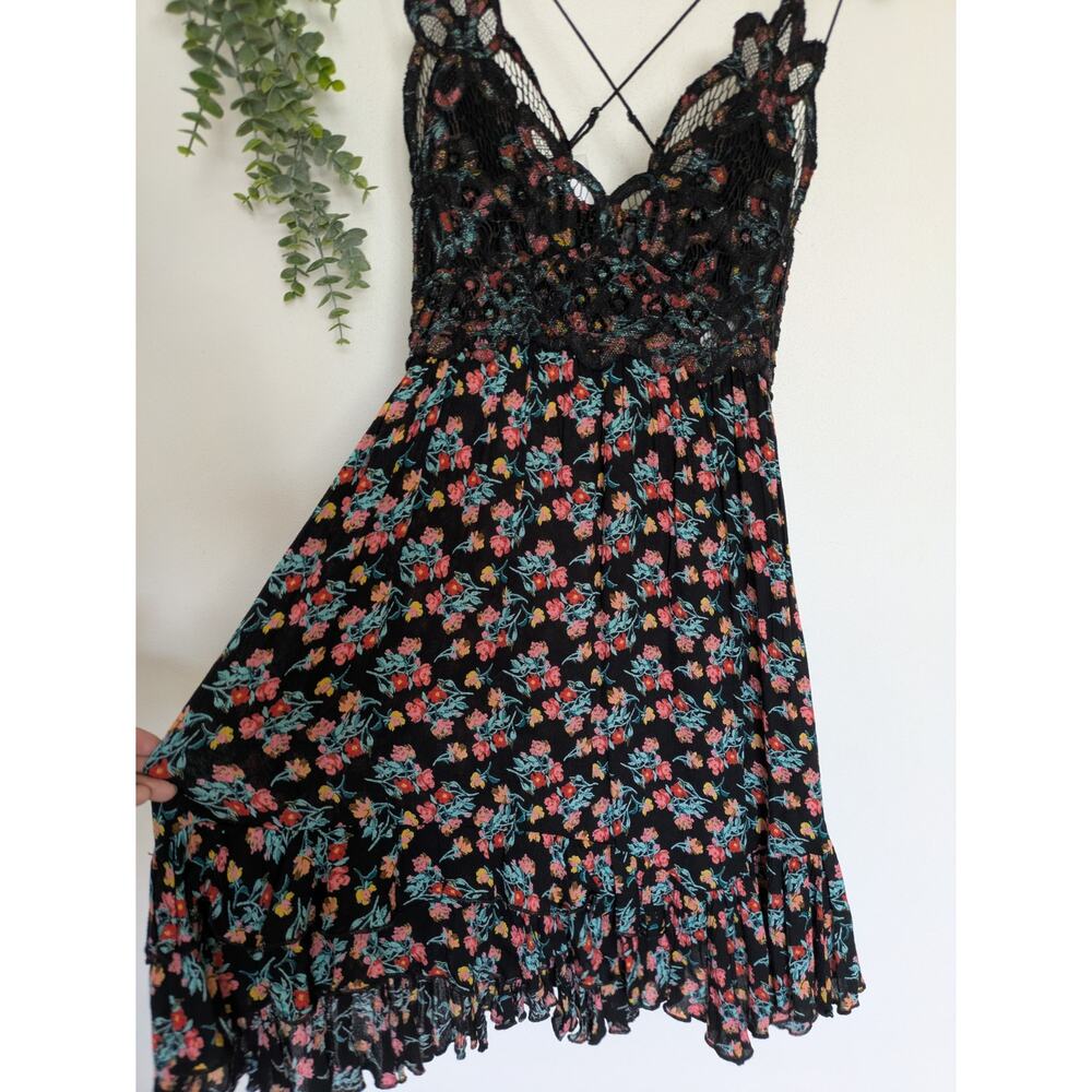 Free People FP One Adella Printed Mini Slip Dress - Black Combo Floral - Picture 4 of 8